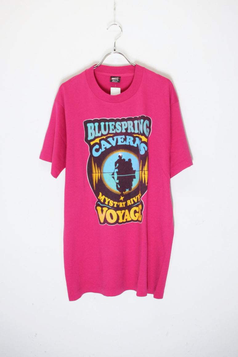 MADE IN USA 90'S S/S BLUE SPRING CAVERNS T-SHIRT / PINK [SIZE: L USED]