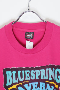 MADE IN USA 90'S S/S BLUE SPRING CAVERNS T-SHIRT / PINK [SIZE: L USED]