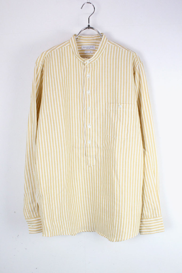 90'S L/S LINEN POLO SHIRT / YELLOW [SIZE: L相当 USED]