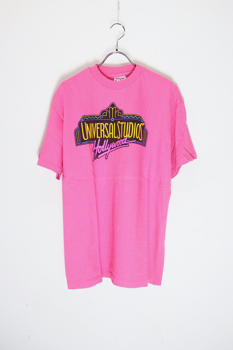 S/S UNIVERSAL STUDIOS HOLLYWOOD T-SHIRT / PINK [SIZE: L USED]