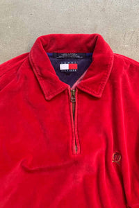 90'S L/S HALF ZIP VELOR SHIRT / RED [SIZE: L USED]