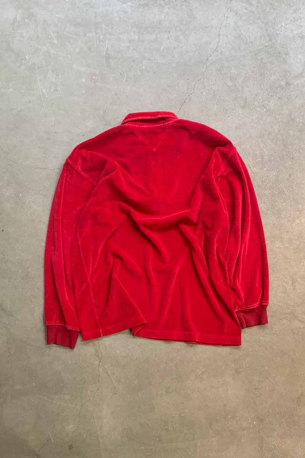 90'S L/S HALF ZIP VELOR SHIRT / RED [SIZE: L USED]