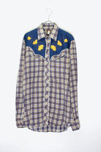 画像をギャラリービューアに読み込む, 80&#39;S L/S CHECK FLOWER EMBROIDERY WESTERN SHIRT / BLUE / YELLOW [SIZE: M USED]
