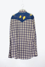 画像をギャラリービューアに読み込む, 80&#39;S L/S CHECK FLOWER EMBROIDERY WESTERN SHIRT / BLUE / YELLOW [SIZE: M USED]
