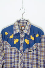 画像をギャラリービューアに読み込む, 80&#39;S L/S CHECK FLOWER EMBROIDERY WESTERN SHIRT / BLUE / YELLOW [SIZE: M USED]
