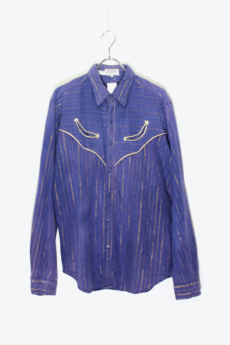 70'S L/S STRIPE WESTAN SHIRT / NAVY / GOLD [SIZE: M相当 USED]