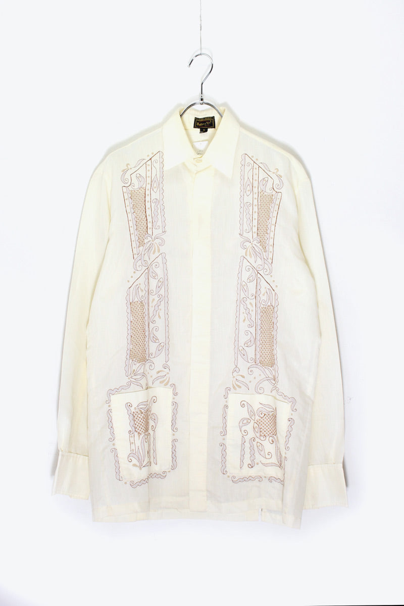 70'S L/S EMBROIDERY DESIGN SHIRT / IVORY [SIZE: S USED]