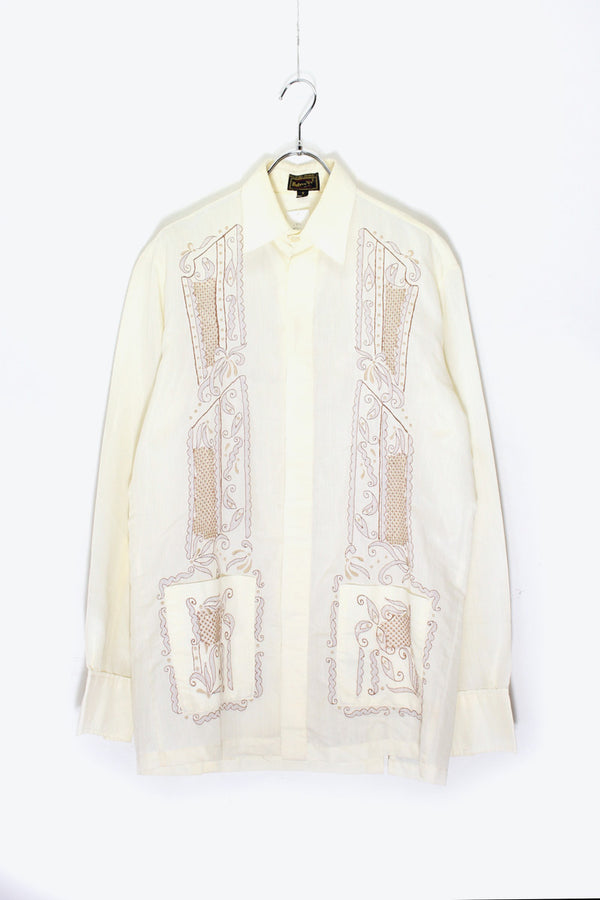 70'S L/S EMBROIDERY DESIGN SHIRT / IVORY [SIZE: S USED]