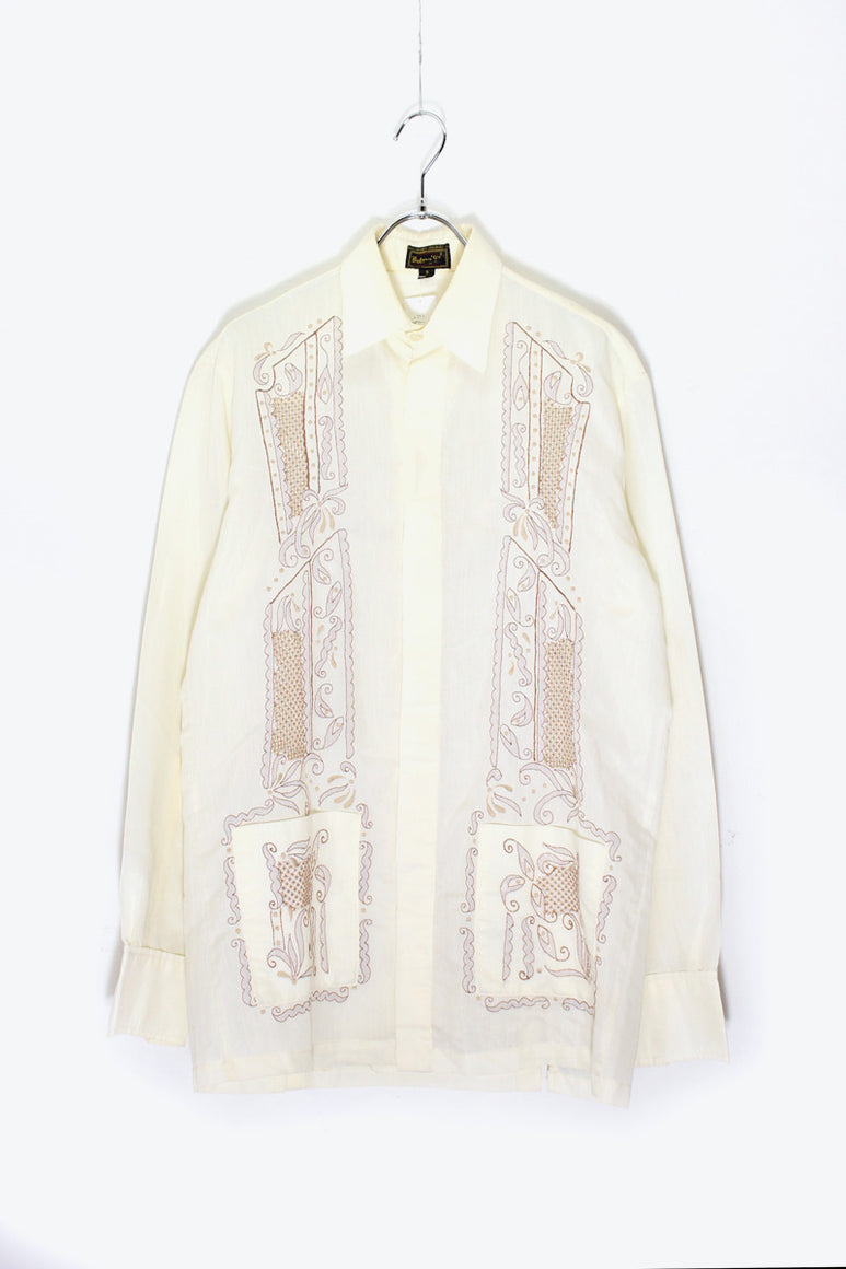 70'S L/S EMBROIDERY DESIGN SHIRT / IVORY [SIZE: S USED]