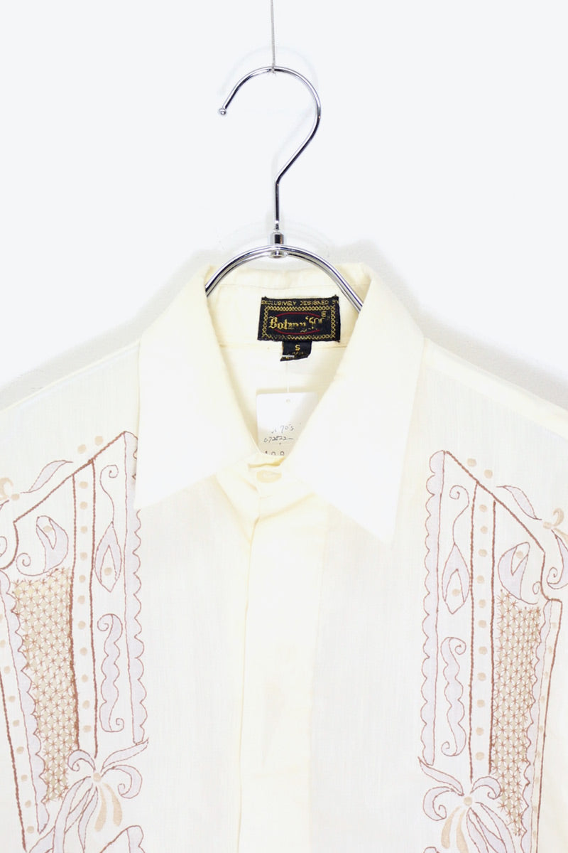 70'S L/S EMBROIDERY DESIGN SHIRT / IVORY [SIZE: S USED]