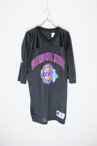 MADE IN USA 94'S S/S V-NECK MESH SUPER BOWL T-SHIRT / BLACK [SIZE: M相当 USED]