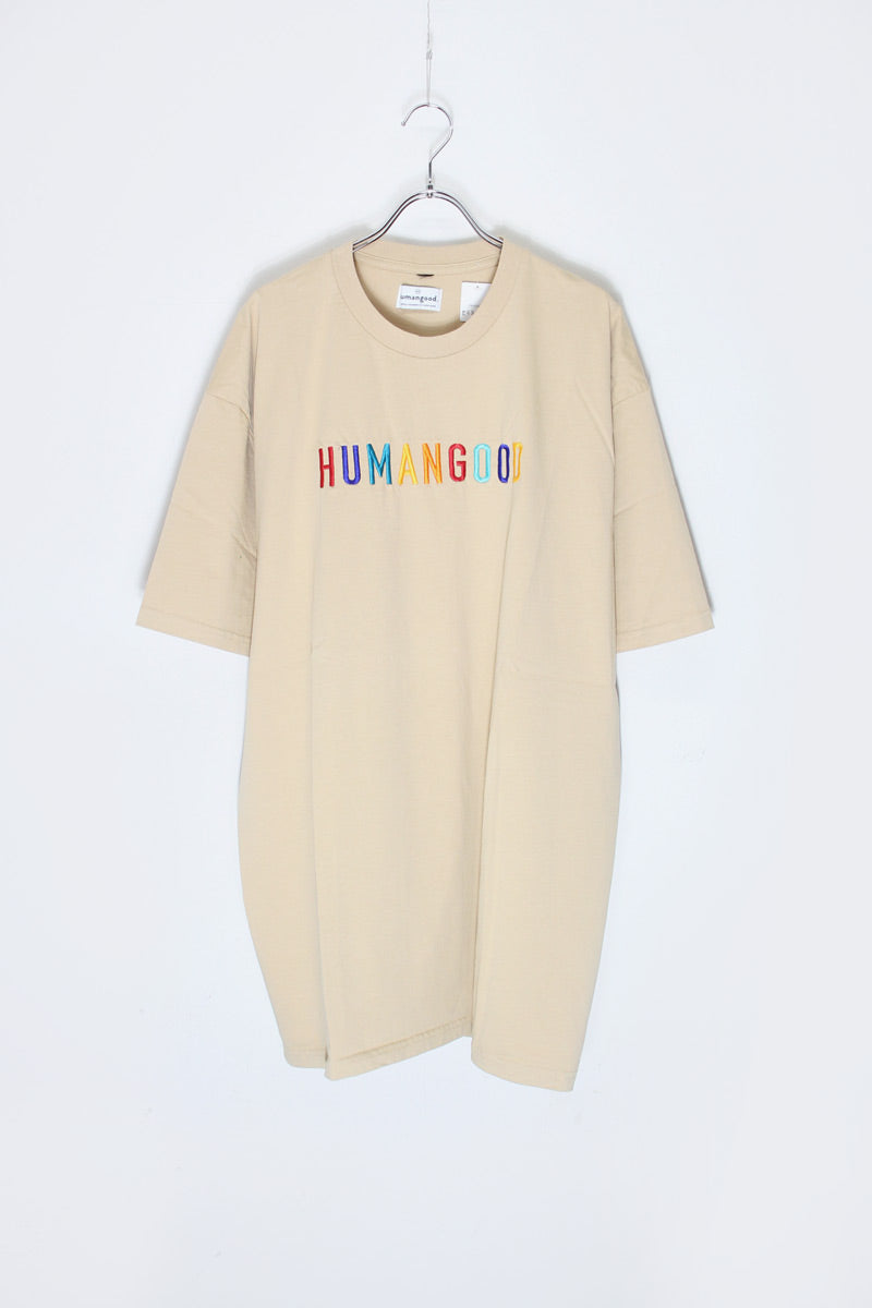 S/S LOGO EMBROIDERY T-SHIRT / BEIGE [SIZE: XXL USED]
