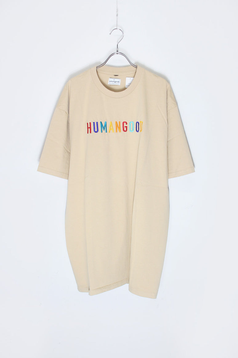 S/S LOGO EMBROIDERY T-SHIRT / BEIGE [SIZE: XXL USED]