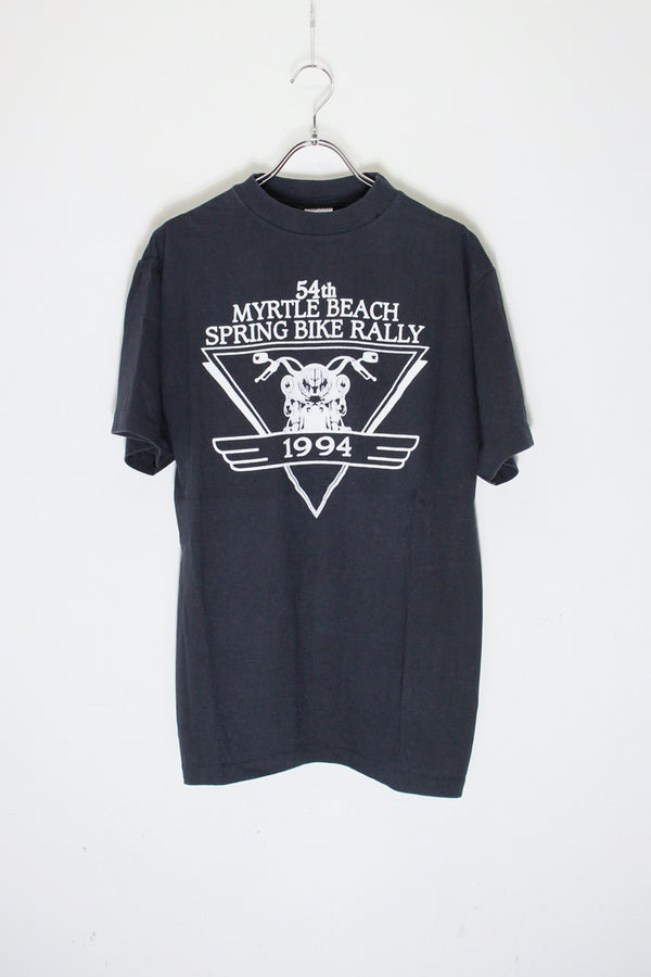 MADE IN USA 90'S S/S MYRTLE BEACH SPRING BIKE RALLY PRINT T-SHIRT / BLACK [SIZE: M USED]