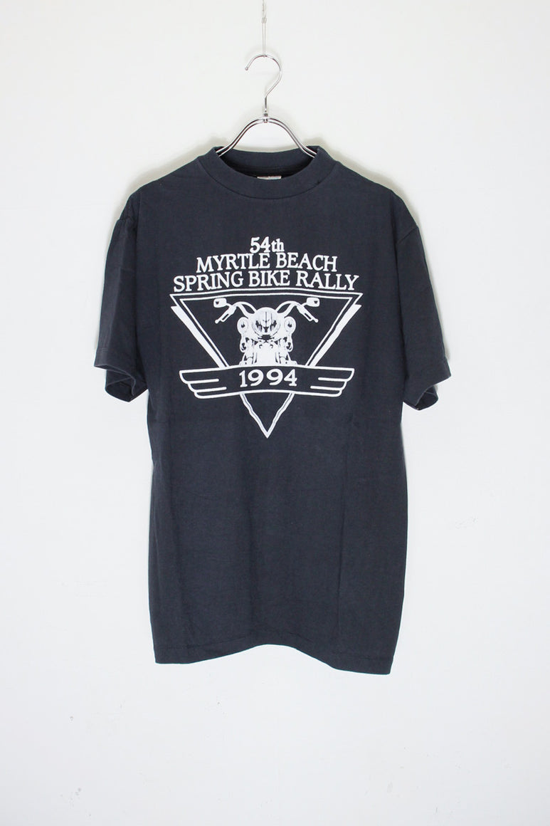 MADE IN USA 90'S S/S MYRTLE BEACH SPRING BIKE RALLY PRINT T-SHIRT / BLACK [SIZE: M USED]