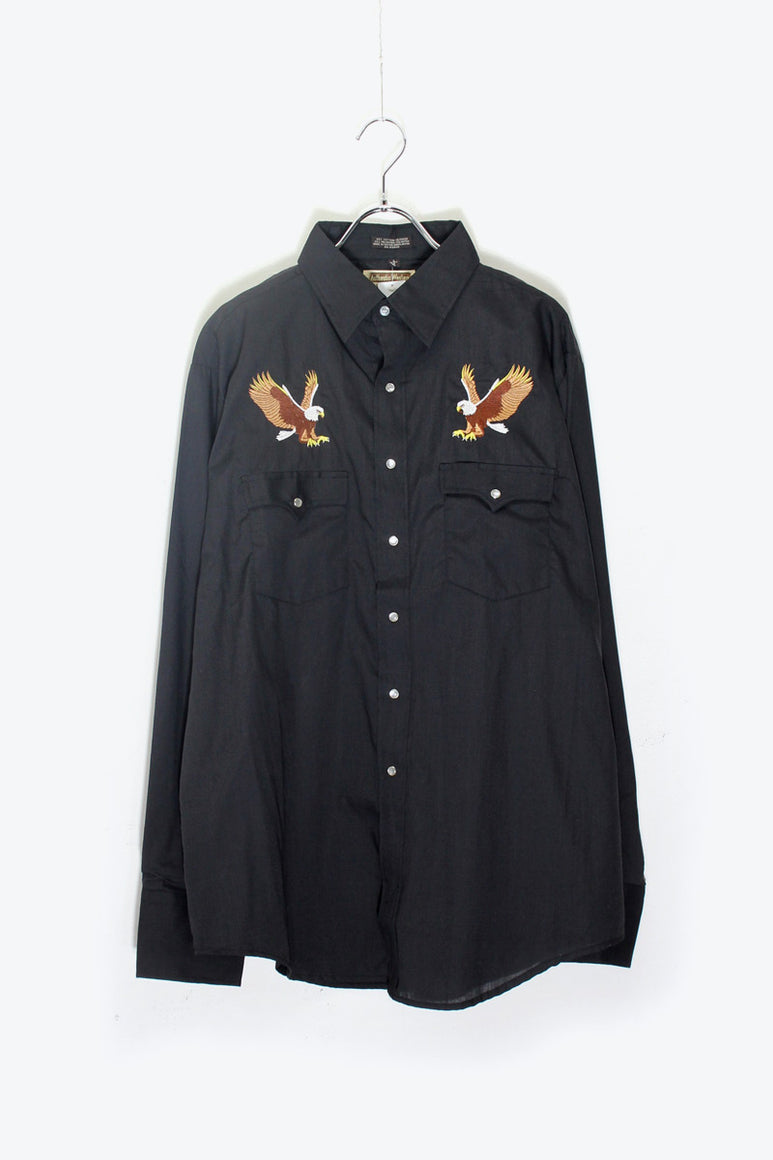 80'S L/S EAGLE EMBROIDERY WESTERN SHIRT / BLACK [SIZE: L DEADSTOCK/NOS]