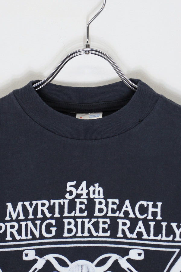 MADE IN USA 90'S S/S MYRTLE BEACH SPRING BIKE RALLY PRINT T-SHIRT / BLACK [SIZE: M USED]
