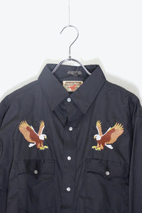80'S L/S EAGLE EMBROIDERY WESTERN SHIRT / BLACK [SIZE: L DEADSTOCK/NOS]