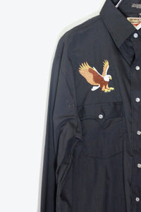 80'S L/S EAGLE EMBROIDERY WESTERN SHIRT / BLACK [SIZE: L DEADSTOCK/NOS]