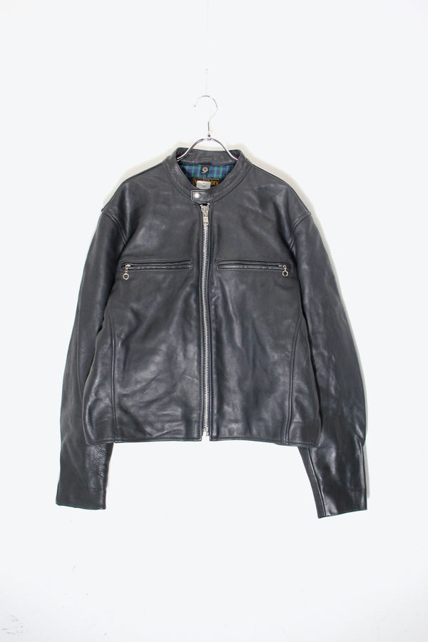 MADE IN USA 90'S LEATHER SINGLE RIDERS JACKET / BLACK [ SIZE: Equivalent to M, USED ]