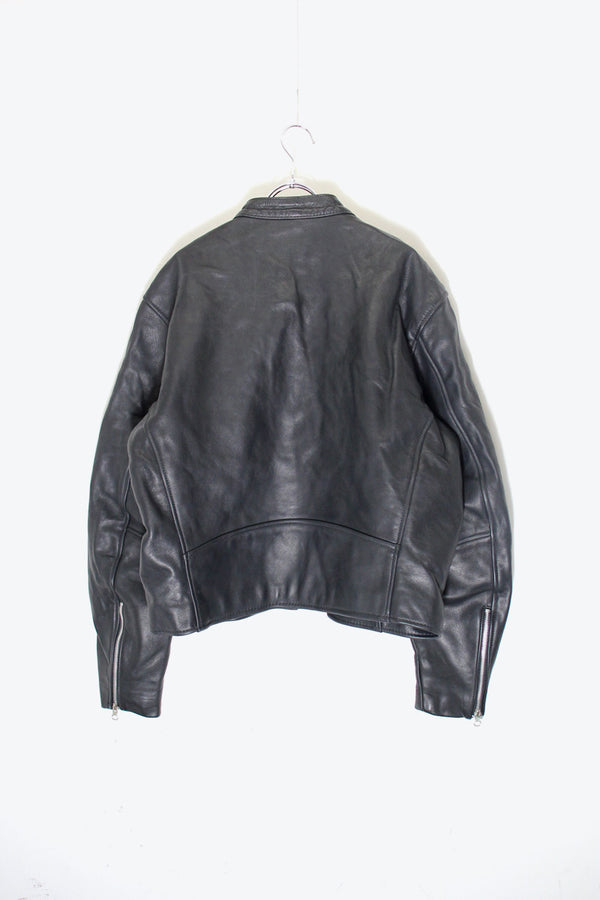 MADE IN USA 90'S LEATHER SINGLE RIDERS JACKET / BLACK [ SIZE: Equivalent to M, USED ]