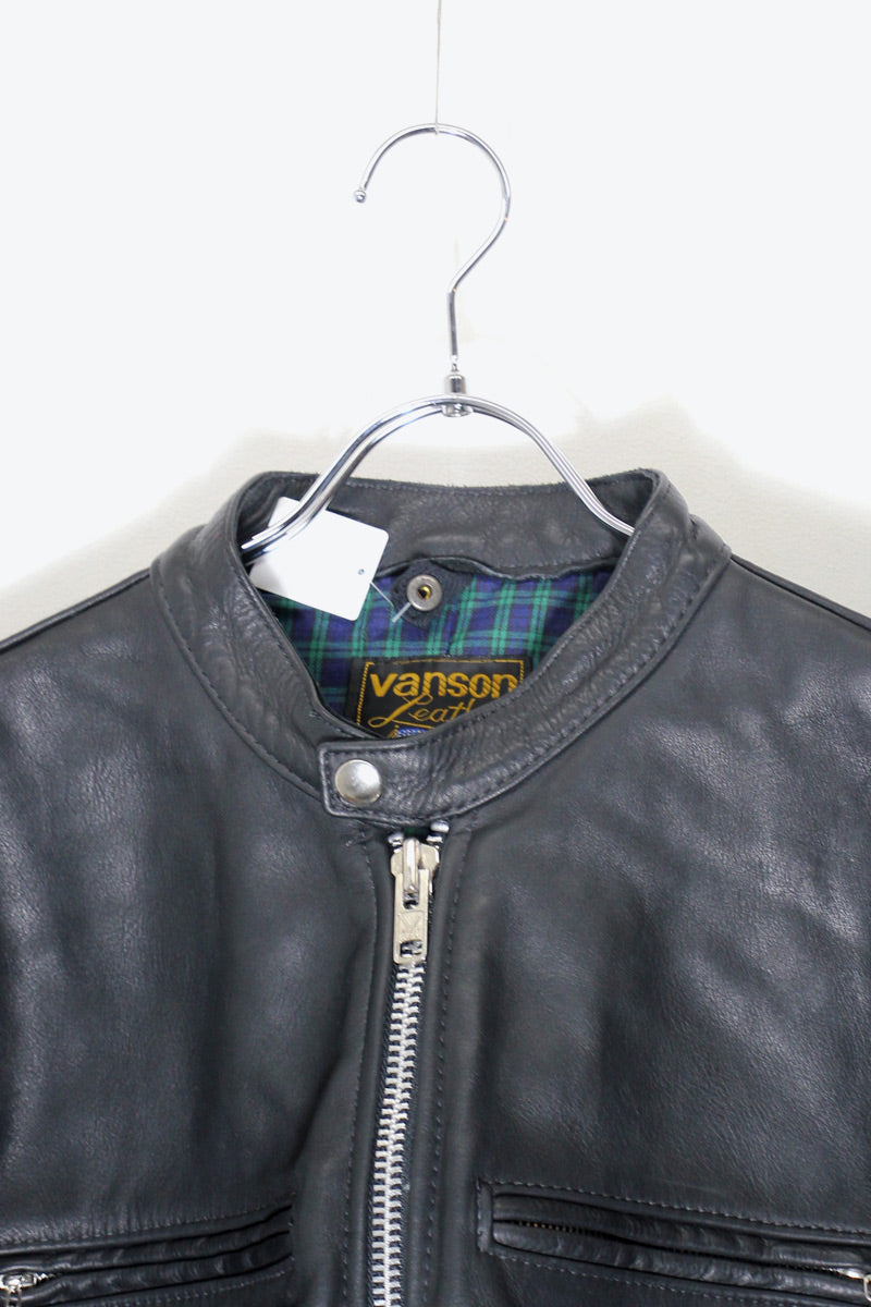 MADE IN USA 90'S LEATHER SINGLE RIDERS JACKET / BLACK [ SIZE: Equivalent to M, USED ]