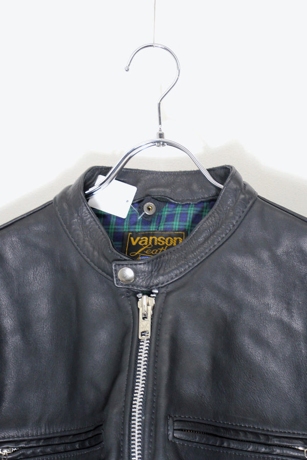 MADE IN USA 90'S LEATHER SINGLE RIDERS JACKET / BLACK [ SIZE: Equivalent to M, USED ]