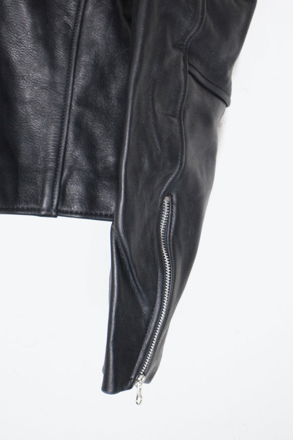 MADE IN USA 90'S LEATHER SINGLE RIDERS JACKET / BLACK [ SIZE: Equivalent to M, USED ]