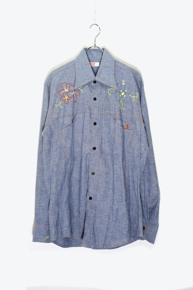 70'S L/S EMBROIDERY DESIGN CHAMBRAY SHIRT / INDIGO [SIZE: L USED]