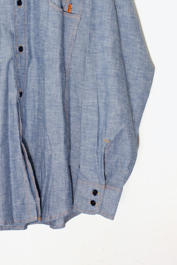 70'S L/S EMBROIDERY DESIGN CHAMBRAY SHIRT / INDIGO [SIZE: L USED]