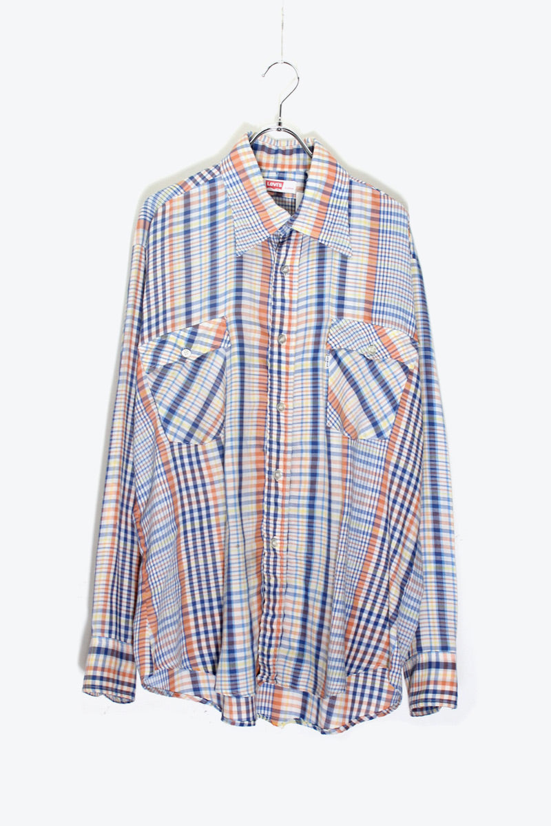 70'S L/S CHECK SHIRT / ORANGE / BLUE [SIZE: XL USED]