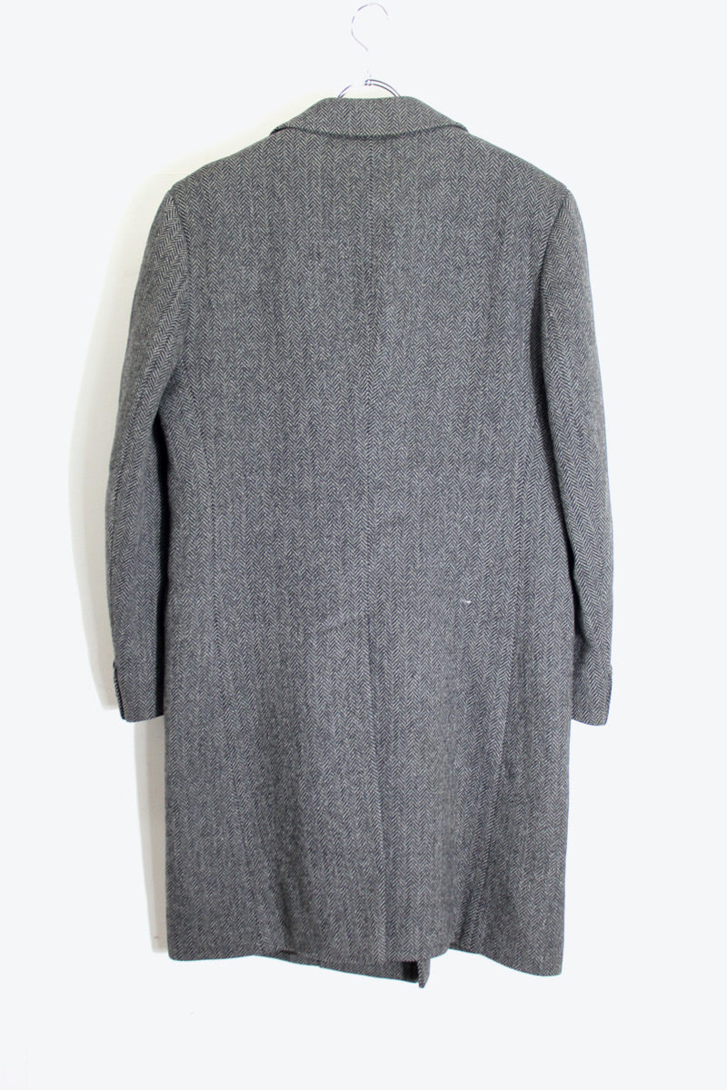MADE IN ENGLAND 90'S WOOL HERRINGBONE COAT / CHARCOAL GRAY [SIZE: S Equivalent USED]