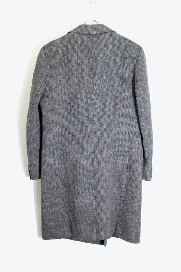 MADE IN ENGLAND 90'S WOOL HERRINGBONE COAT / CHARCOAL GRAY [SIZE: S Equivalent USED]