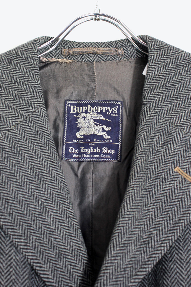 MADE IN ENGLAND 90'S WOOL HERRINGBONE COAT / CHARCOAL GRAY [SIZE: S Equivalent USED]