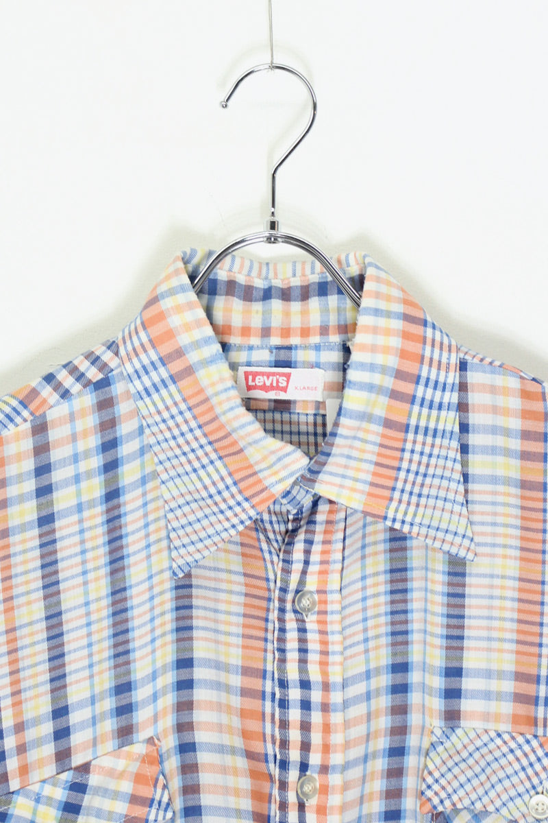 70'S L/S CHECK SHIRT / ORANGE / BLUE [SIZE: XL USED]