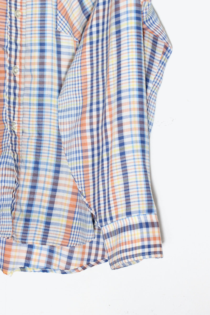 70'S L/S CHECK SHIRT / ORANGE / BLUE [SIZE: XL USED]