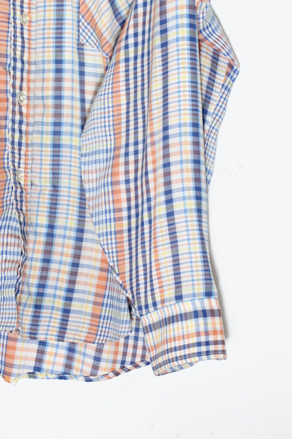 70'S L/S CHECK SHIRT / ORANGE / BLUE [SIZE: XL USED]
