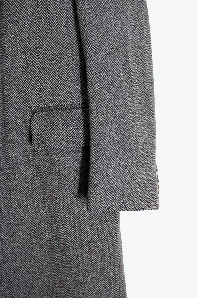 MADE IN ENGLAND 90'S WOOL HERRINGBONE COAT / CHARCOAL GRAY [SIZE: S Equivalent USED]