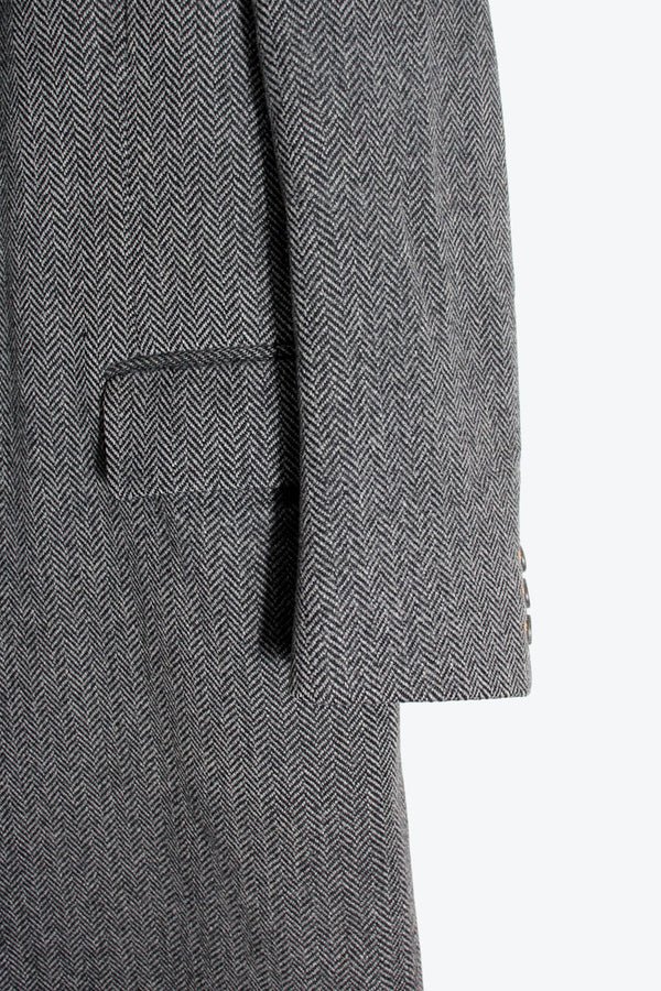 MADE IN ENGLAND 90'S WOOL HERRINGBONE COAT / CHARCOAL GRAY [SIZE: S Equivalent USED]