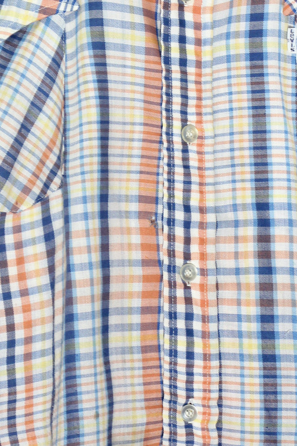 70'S L/S CHECK SHIRT / ORANGE / BLUE [SIZE: XL USED]