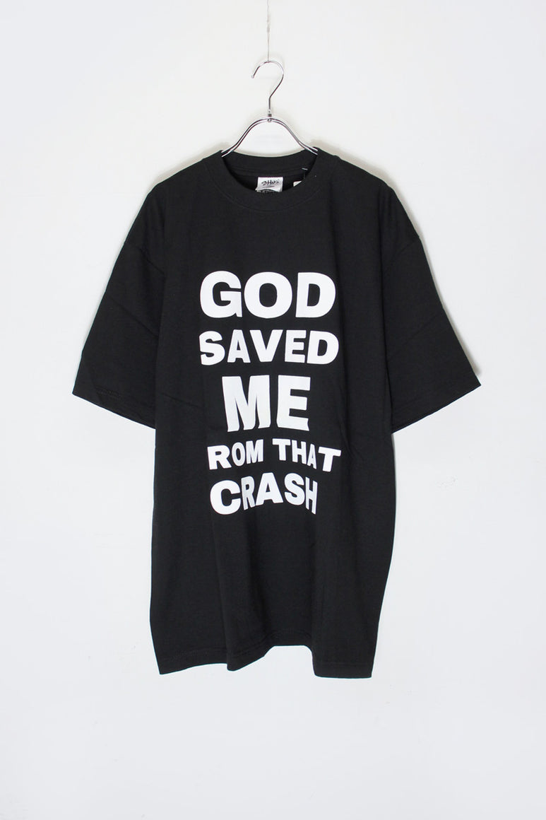 S/S MESSEGE PRINT T-SHIRT / BLACK [SIZE: XL USED]