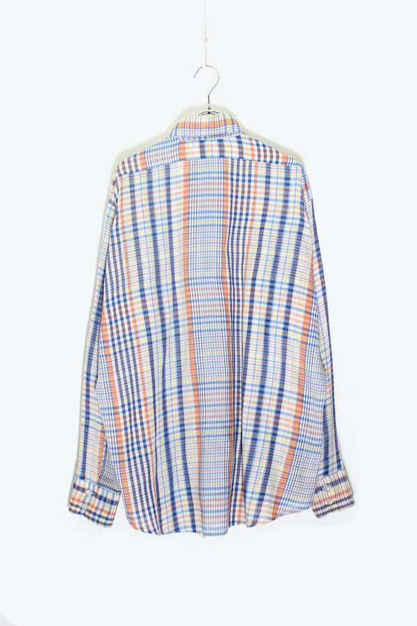 70'S L/S CHECK SHIRT / ORANGE / BLUE [SIZE: XL USED]