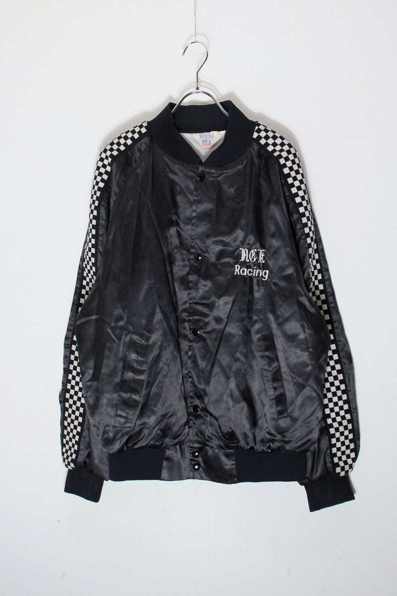 MADE IN USA 80'S ACE RACING NYLON STADIUM JACKET / BLACK/WHITE [SIZE: L USED]