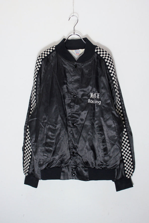 MADE IN USA 80'S ACE RACING NYLON STADIUM JACKET / BLACK/WHITE [SIZE: L USED]