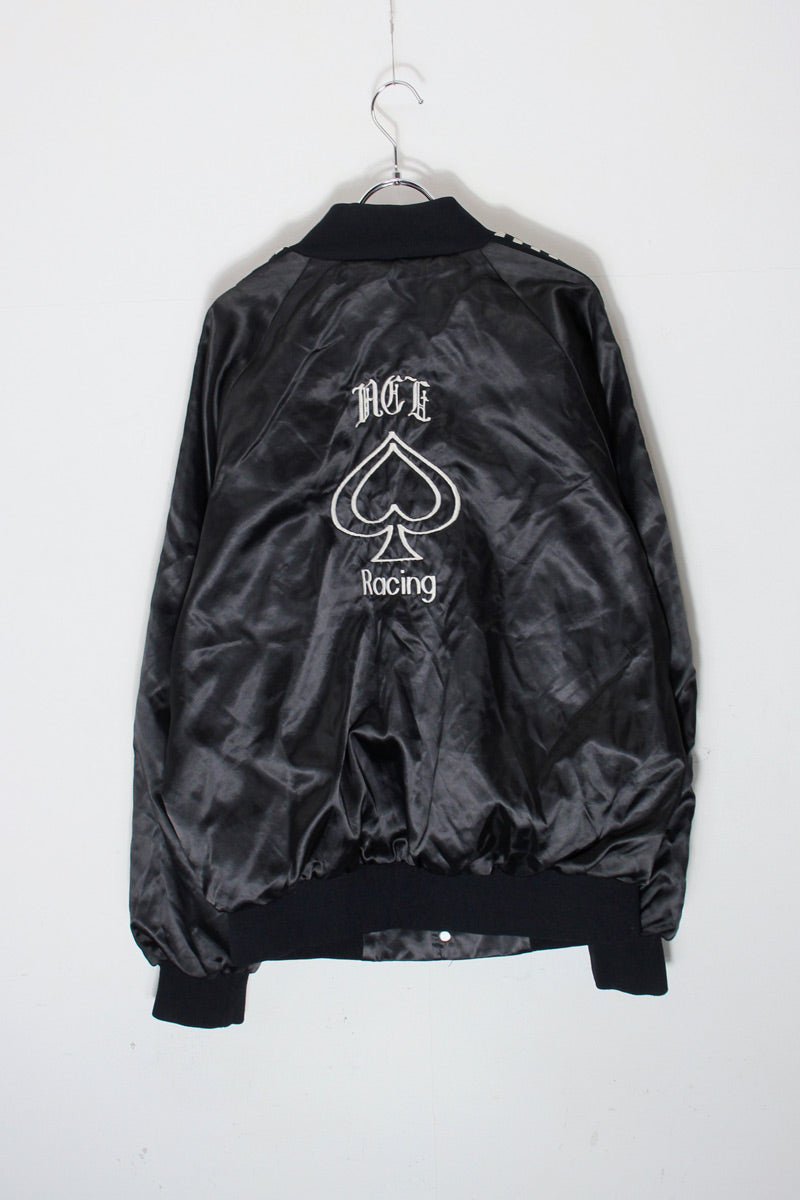 MADE IN USA 80'S ACE RACING NYLON STADIUM JACKET / BLACK/WHITE [SIZE: L USED]