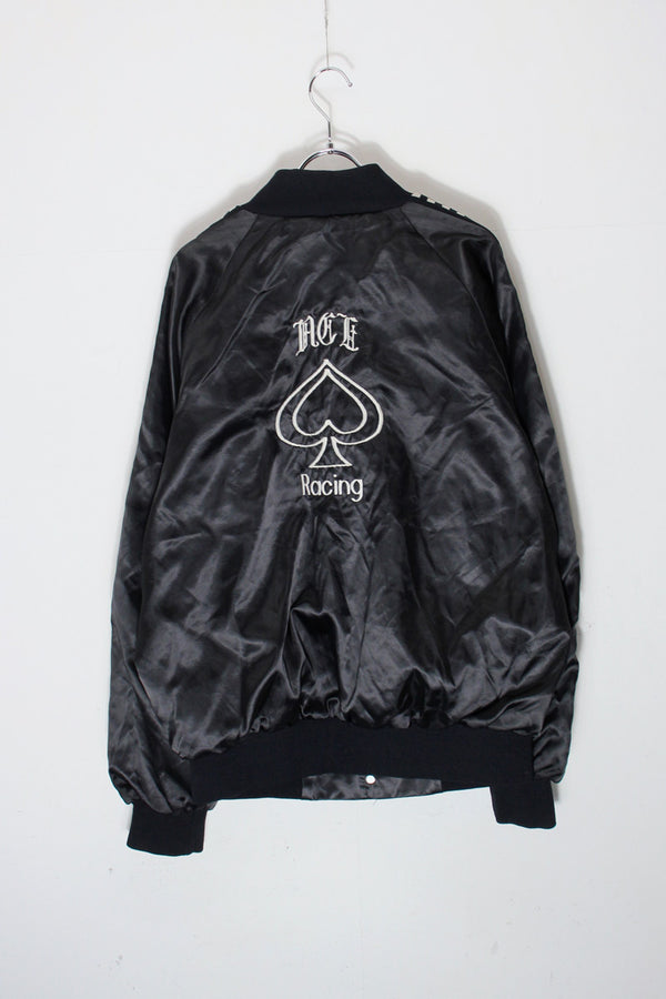 MADE IN USA 80'S ACE RACING NYLON STADIUM JACKET / BLACK/WHITE [SIZE: L USED]