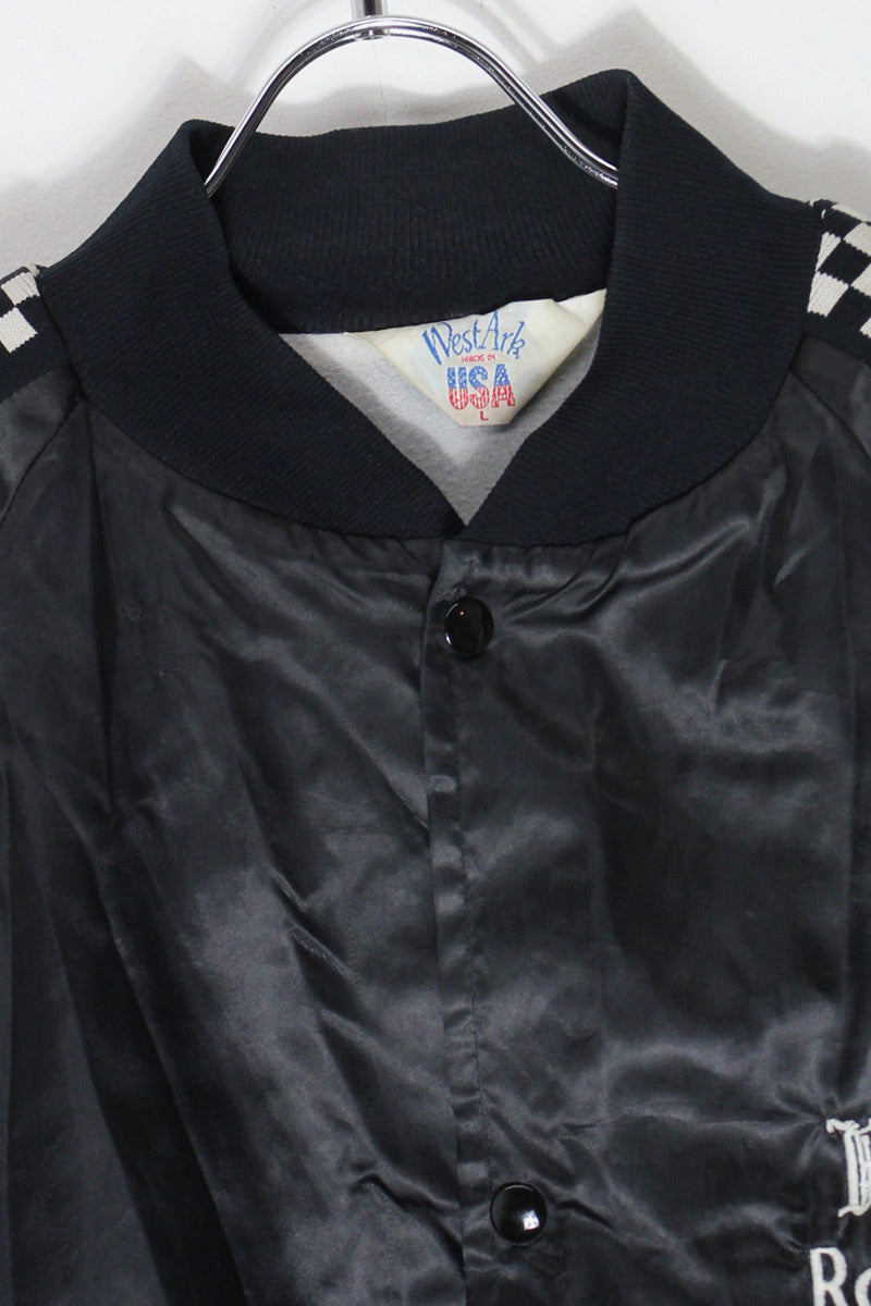 MADE IN USA 80'S ACE RACING NYLON STADIUM JACKET / BLACK/WHITE [SIZE: L USED]