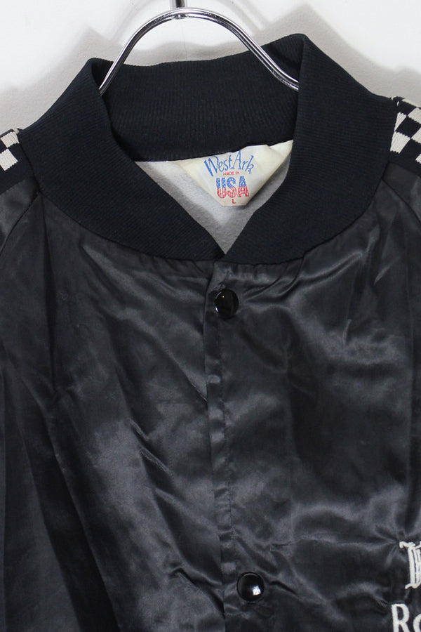 MADE IN USA 80'S ACE RACING NYLON STADIUM JACKET / BLACK/WHITE [SIZE: L USED]