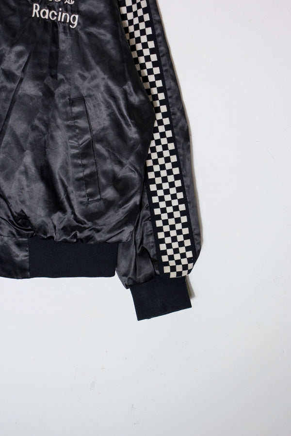 MADE IN USA 80'S ACE RACING NYLON STADIUM JACKET / BLACK/WHITE [SIZE: L USED]