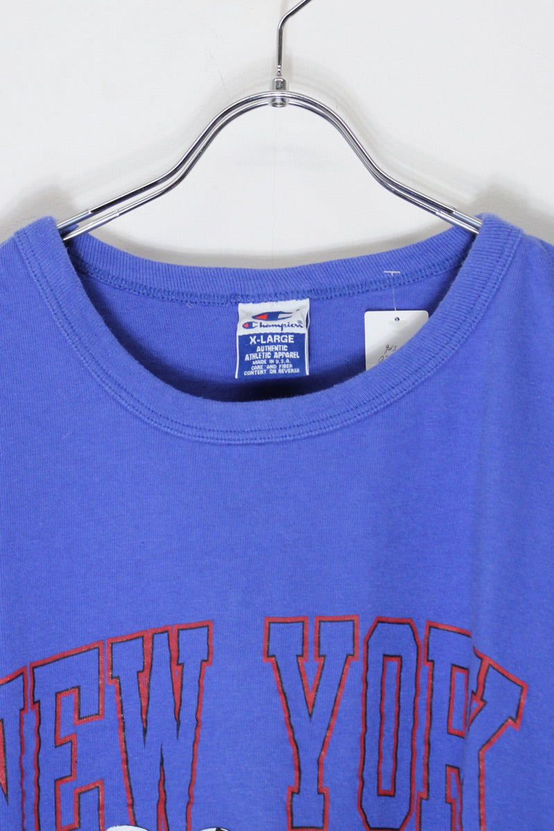 MADE IN USA 90'S S/S NFL NY GIANTS PRINT T-SHIRT / BLUE [SIZE: XL USED]